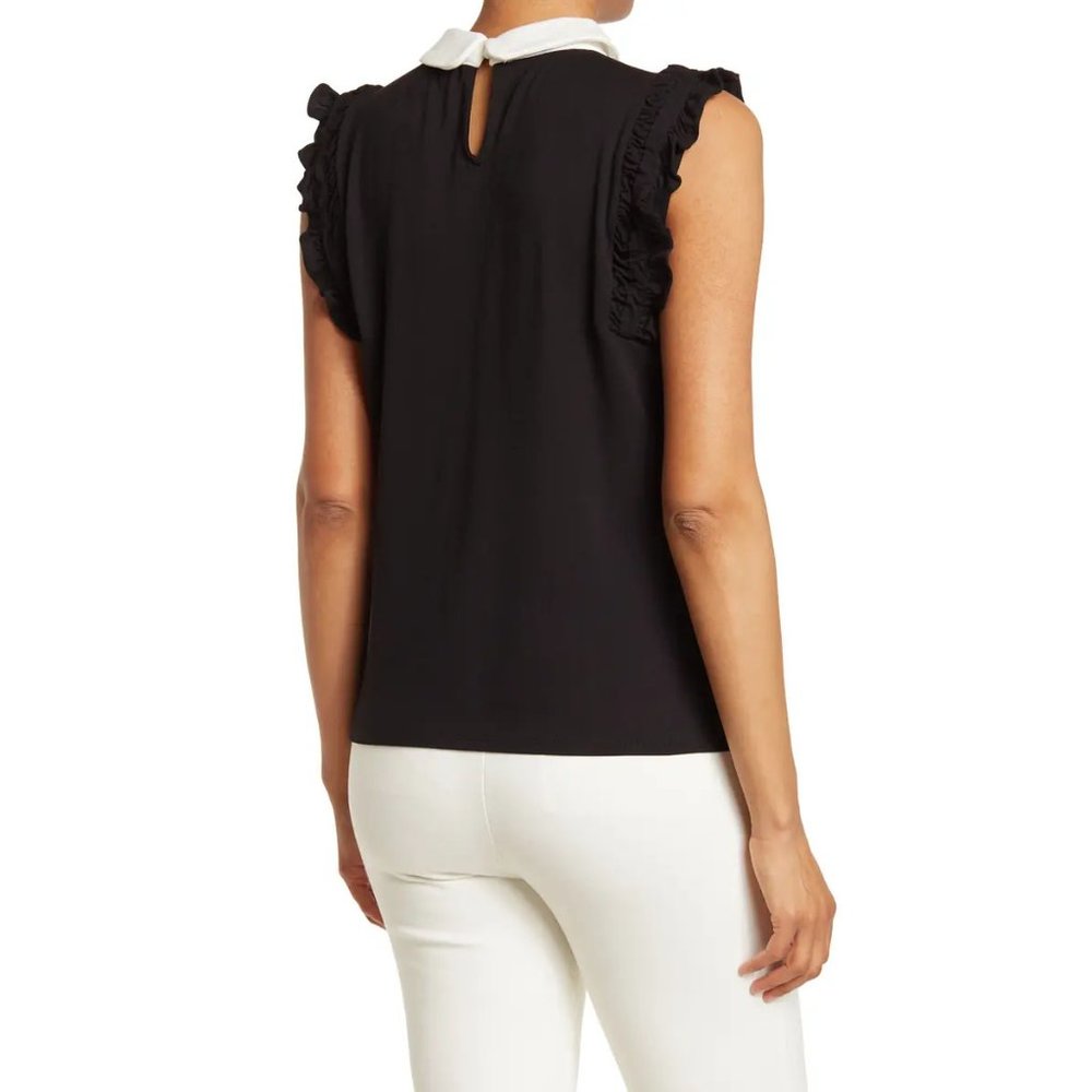 NEW CeCe Ruffle Contrast Peter Pan Collar Sleeveless Tank Blouse Top $59 Small S - Picture 3 of 12